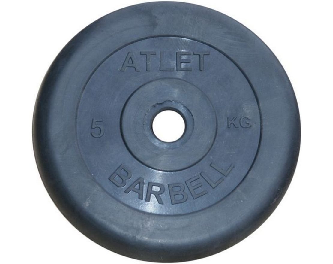 Диск обрезиненный Atlet чёрного цвета 31 мм 5 кг - 25 кг